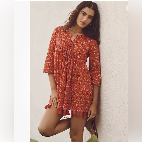 Anthropologie Other - NWT Anthropologie Ro's Garden Seychelles Mini Dress Cover Up XS Pansies Red $155